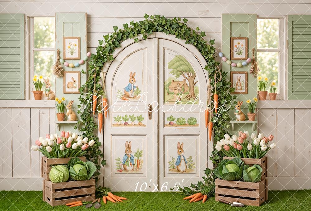 Kate Easter Bunny Garden Vegetables Arch Fleece Backdrop Designed by Emetselch - Image 2