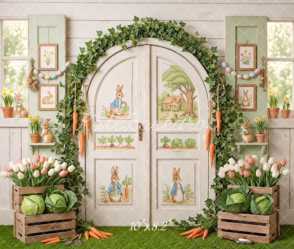 Kate Easter Bunny Garden Vegetables Arch Fleece Backdrop Designed by Emetselch - Image 3