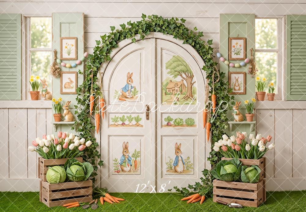 Kate Easter Bunny Garden Vegetables Arch Fleece Backdrop Designed by Emetselch - Image 4