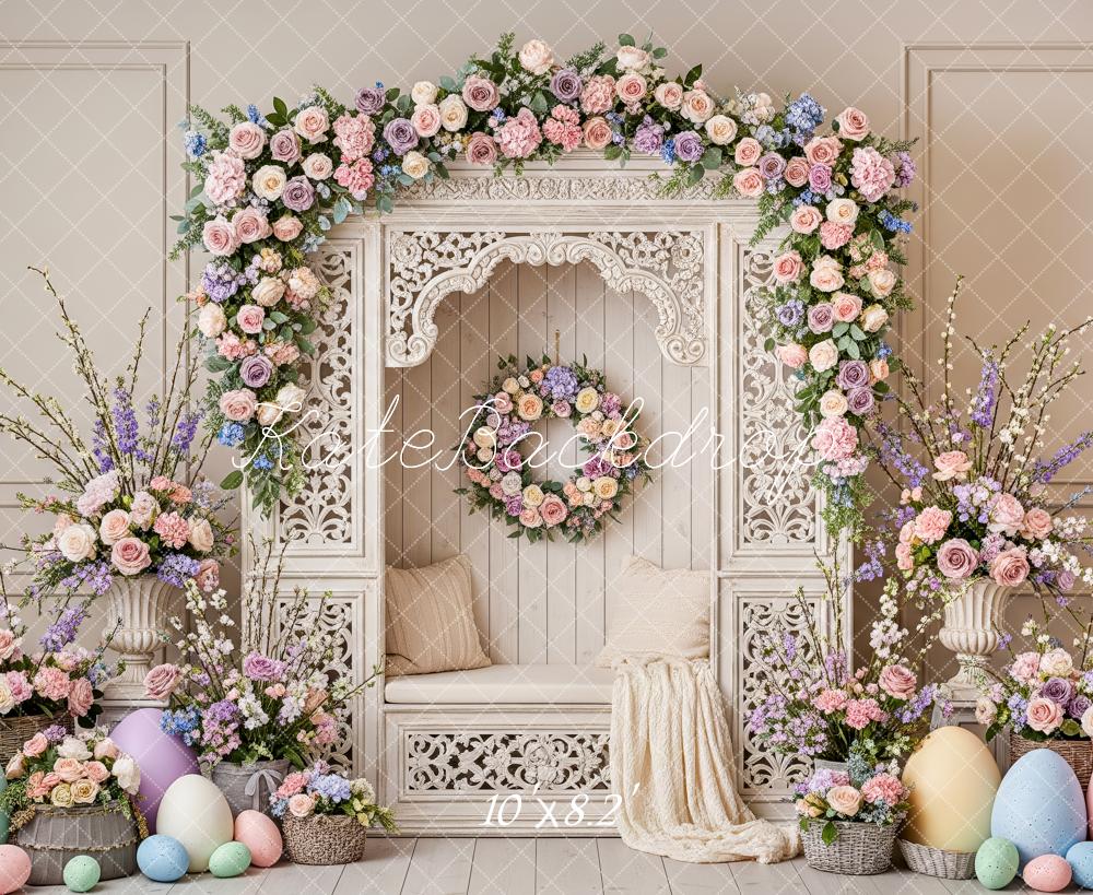 Kate Easter Bunny Garland Eggs Bench Fleece Backdrop Designed by Patty Robert - Image 3