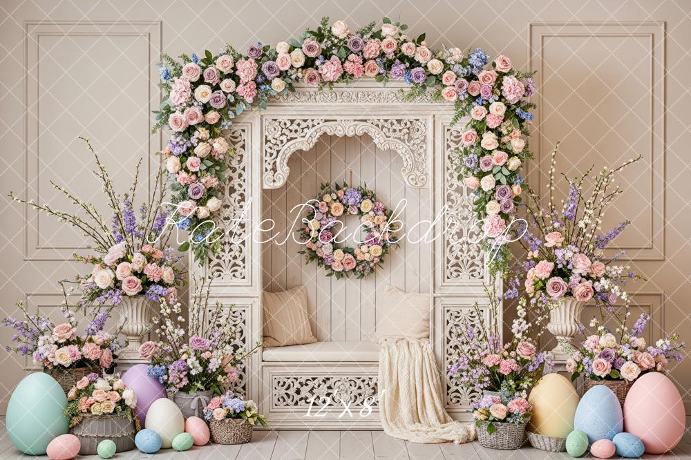 Kate Easter Bunny Garland Eggs Bench Fleece Backdrop Designed by Patty Robert - Image 4