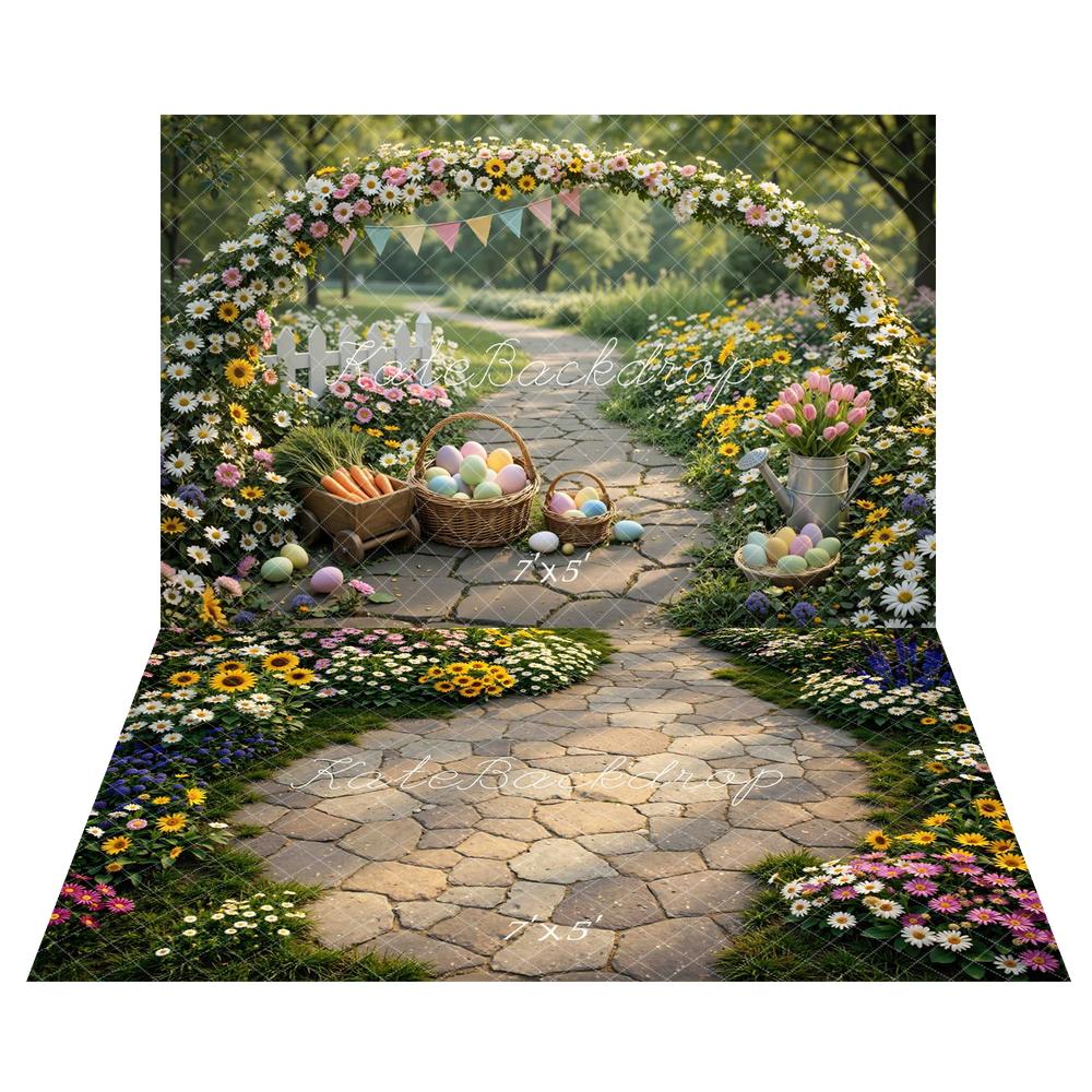 Kate Easter Bunny Garland Garden Eggs Backdrop+Garden Cobblestone Path Backdrop - Image 2