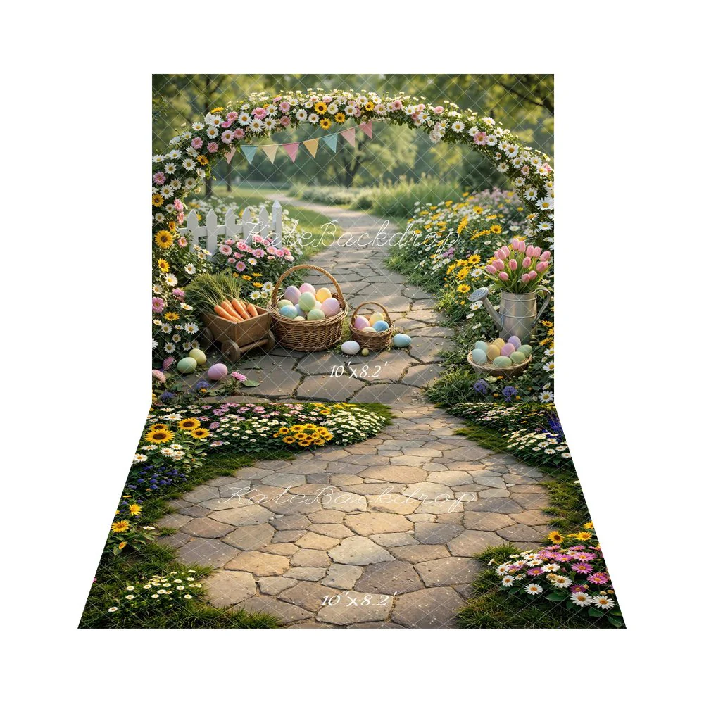 Kate Easter Bunny Garland Garden Eggs Backdrop+Garden Cobblestone Path Backdrop - Image 3