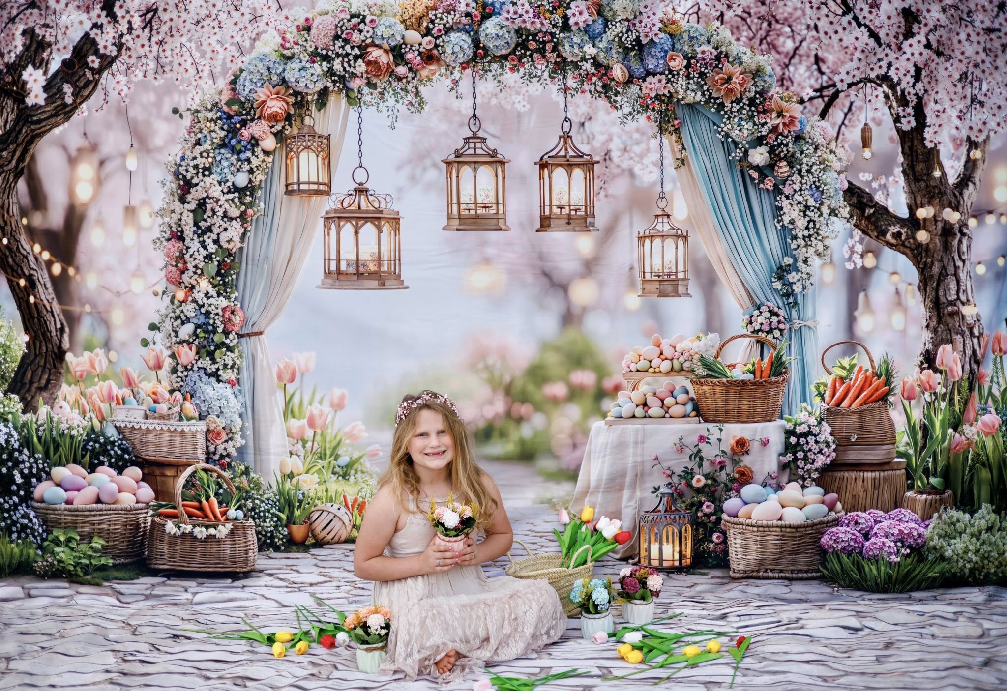 Kate Easter Bunny Garland Lanterns Garden Backdrop Designed by Emetselch - Image 10