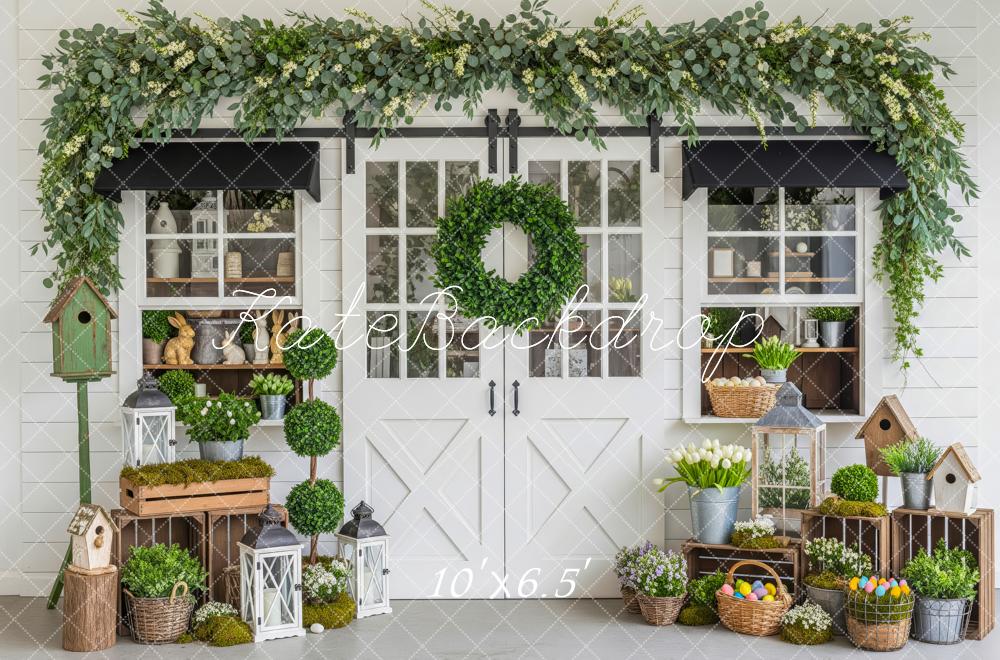 Kate Easter Bunny Greenery Birdhouses Floral Fleece Backdrop Designed by Patty Robert - Image 2