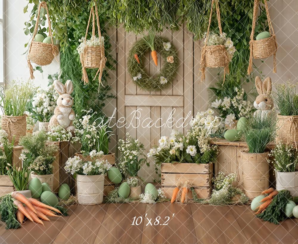 Kate Easter Bunny Greenery Carrots Baskets Fleece Backdrop Designed by Emetselch - Image 3