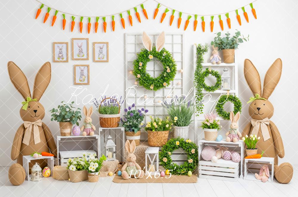 Kate Easter Bunny Greenery Floral Decor Fleece Backdrop Designed by Patty Robert - Image 2