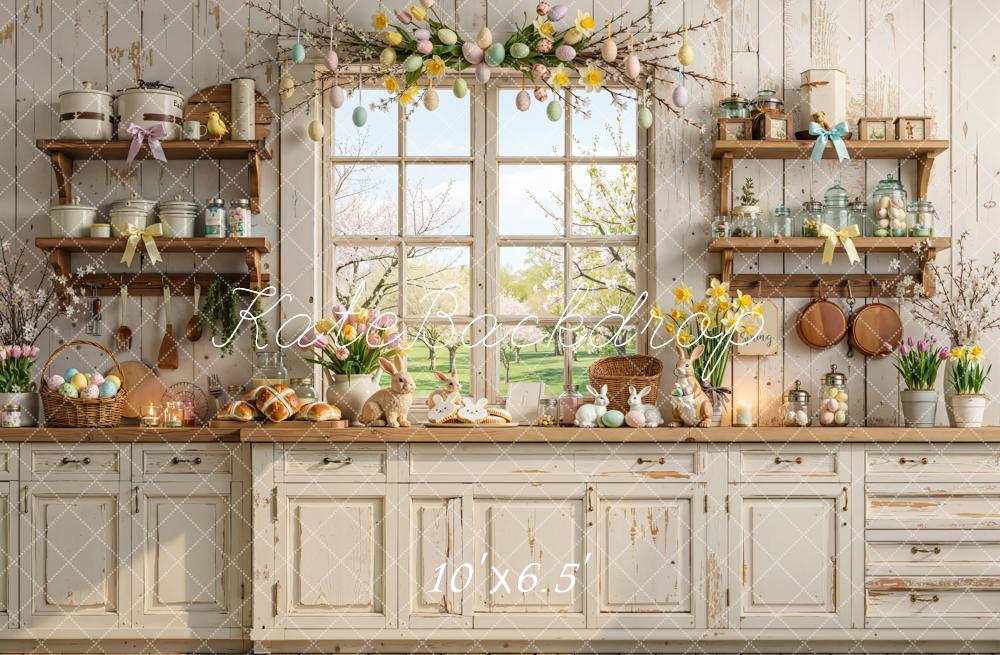 Kate Easter Bunny Kitchen Window Fleece Backdrop Designed by Emetselch - Image 2