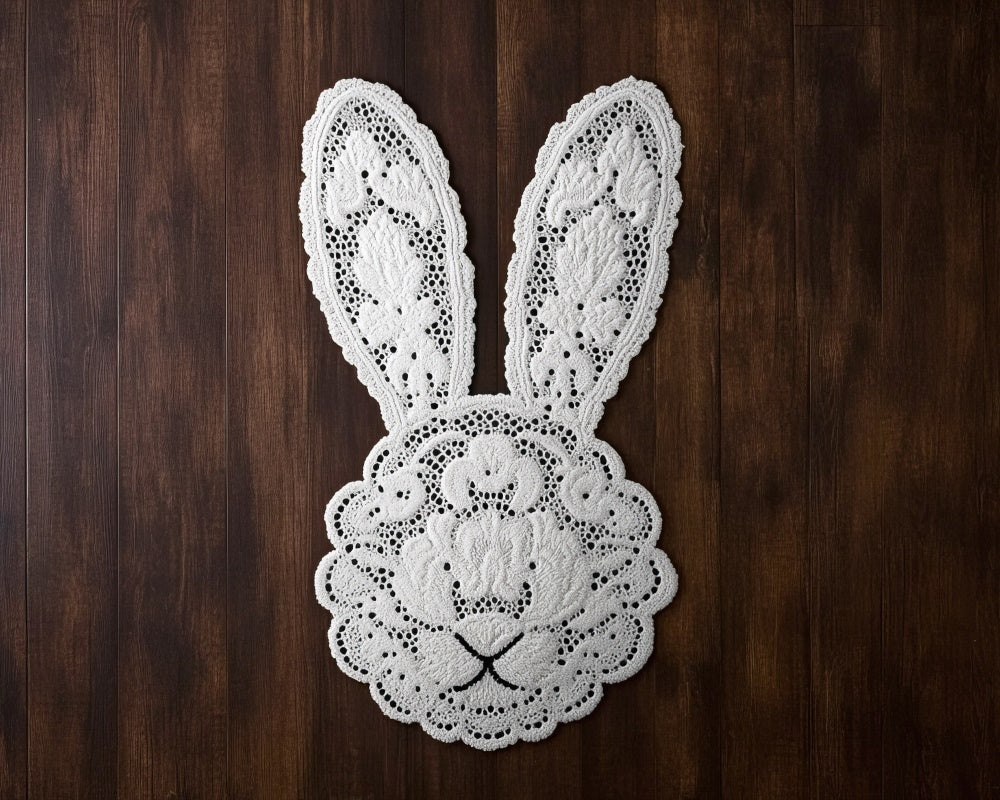 Kate Easter Bunny Lace Wood Rubber Floor Mat Designed by Mini MakeBelieve - Image 2