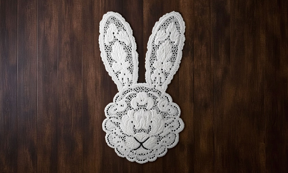Kate Easter Bunny Lace Wood Rubber Floor Mat Designed by Mini MakeBelieve - Image 3