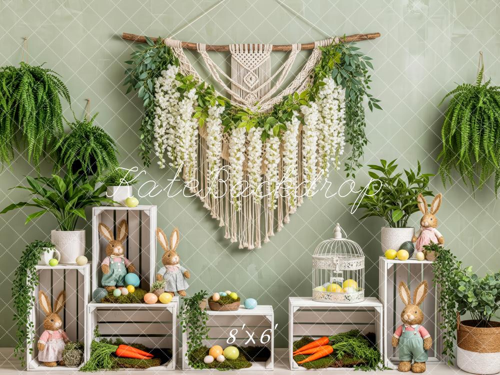 Kate Easter Bunny Macrame Eggs Greenery Fleece Backdrop Designed by Patty Robert