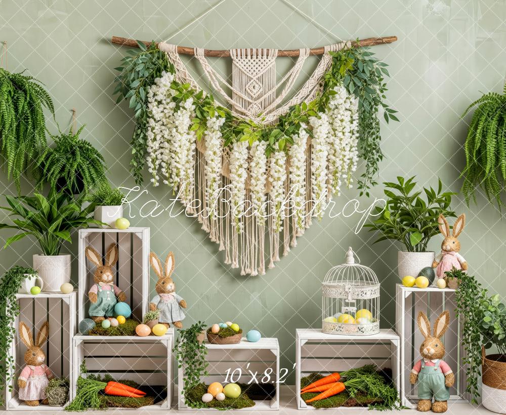 Kate Easter Bunny Macrame Eggs Greenery Fleece Backdrop Designed by Patty Robert - Image 3