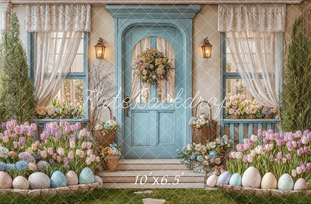 Kate Easter Bunny Pastel Eggs Doorway Fleece Backdrop Designed by Emetselch - Image 2