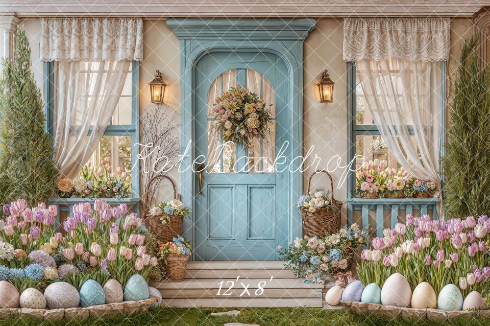 Kate Easter Bunny Pastel Eggs Doorway Fleece Backdrop Designed by Emetselch - Image 4