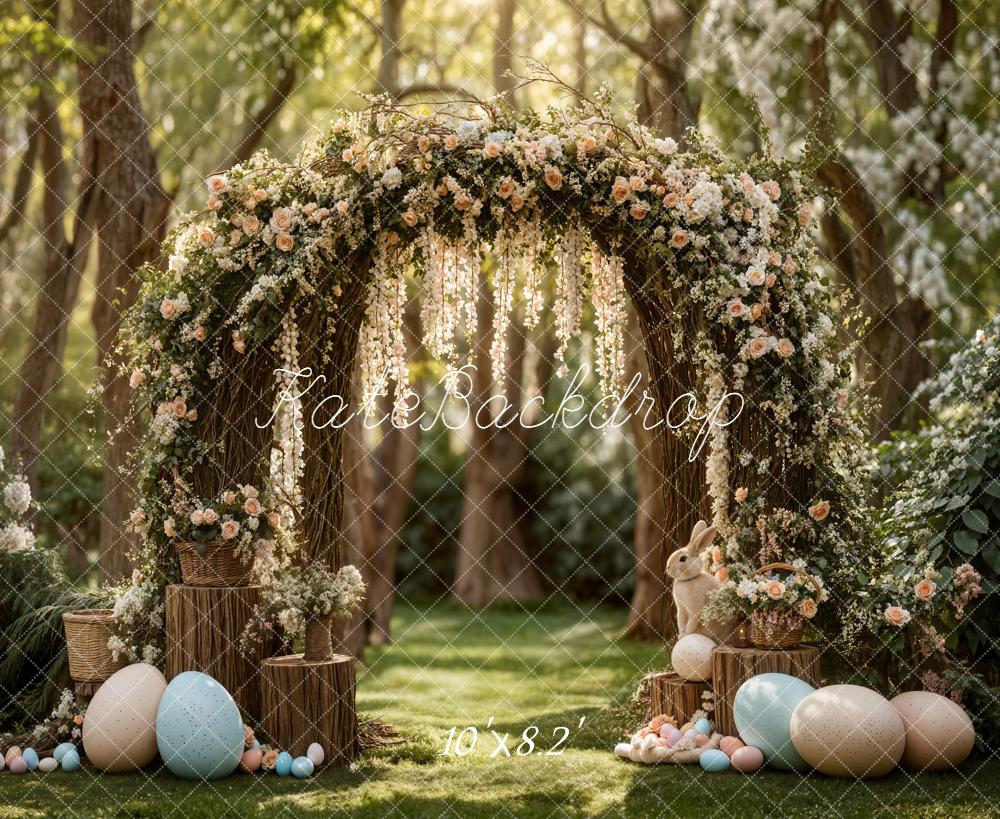 Kate Easter Bunny Pastel Eggs Forest Fleece Backdrop Designed by Emetselch - Image 3