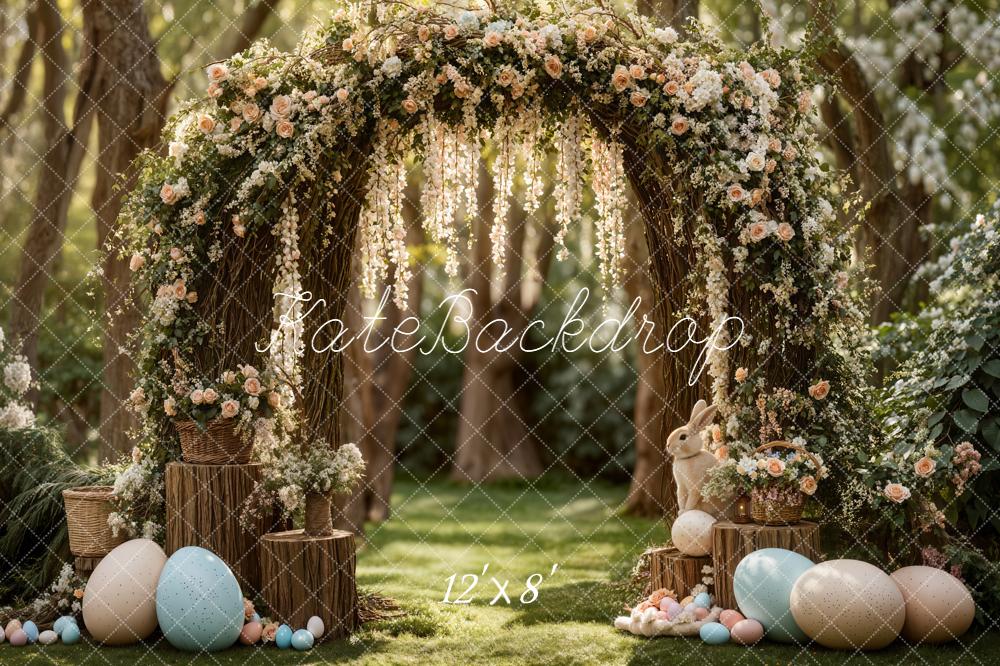 Kate Easter Bunny Pastel Eggs Forest Fleece Backdrop Designed by Emetselch - Image 4
