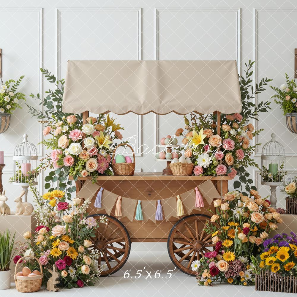 Kate Easter Bunny Pastel Eggs Florals Cart Backdrop Designed by Mini MakeBelieve - Image 2