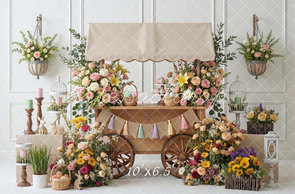 Kate Easter Bunny Pastel Eggs Florals Cart Backdrop Designed by Mini MakeBelieve - Image 3