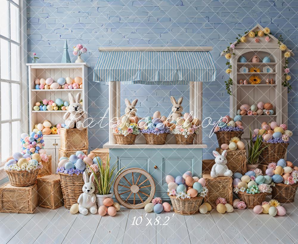 Kate Easter Bunny Pastel Eggs Shelves Fleece Backdrop Designed by Emstselch - Image 3
