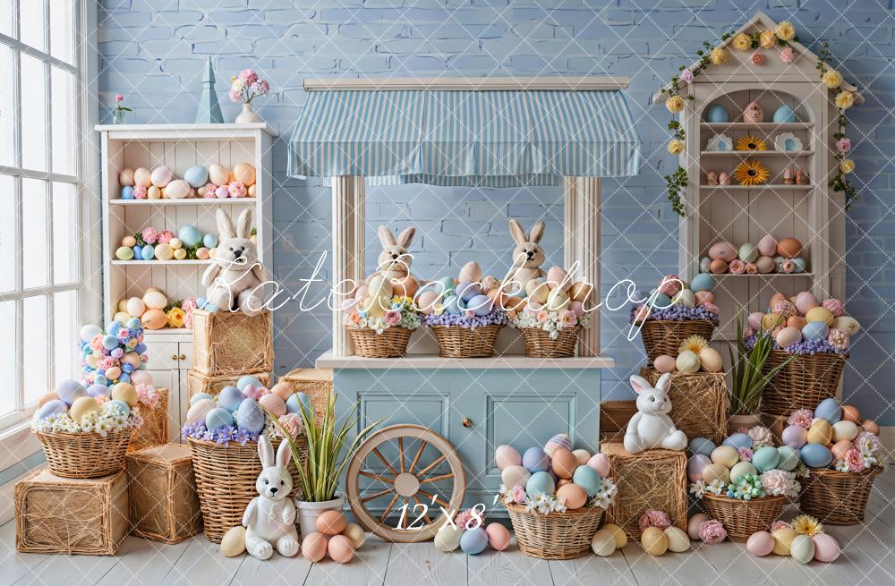 Kate Easter Bunny Pastel Eggs Shelves Fleece Backdrop Designed by Emstselch - Image 4