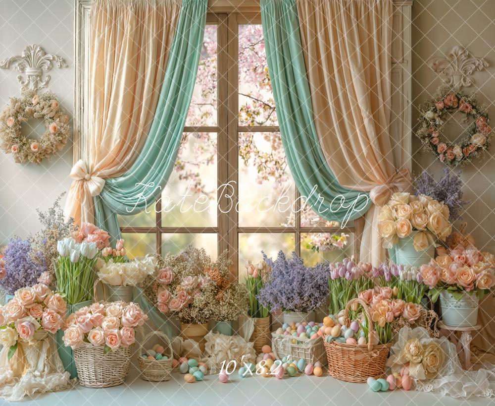 Kate Easter Bunny Pastel Flowers Window Fleece Backdrop Designed by Emetselch - Image 3