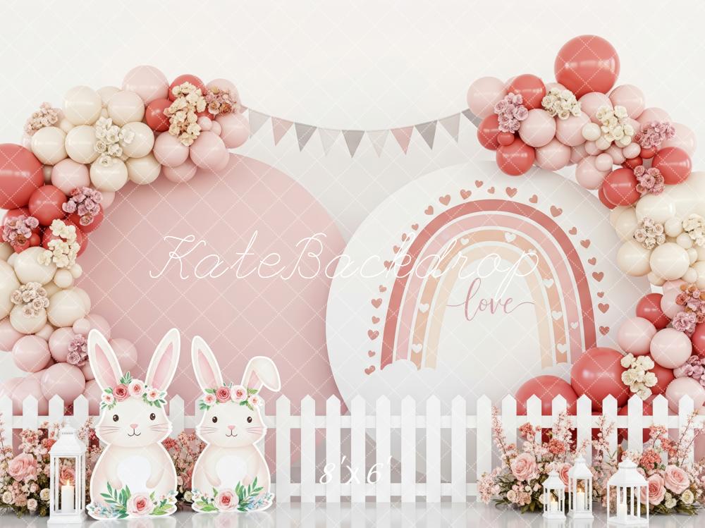 Kate Easter Bunny Pink Balloons Floral Fence Backdrop Designed by Patty Robert - Image 3