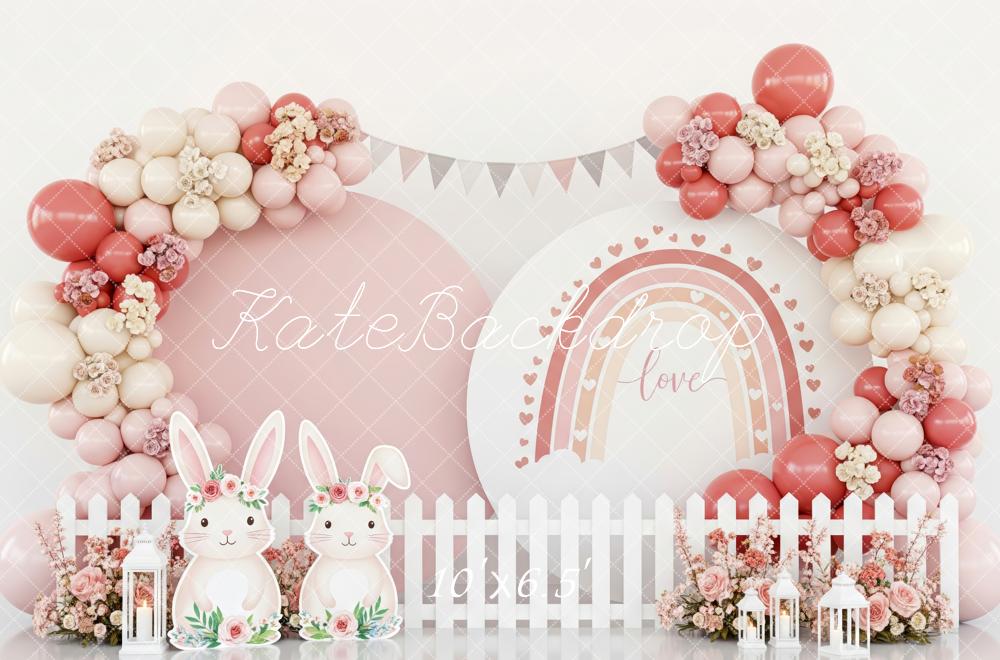 Kate Easter Bunny Pink Balloons Floral Fence Backdrop Designed by Patty Robert - Image 4