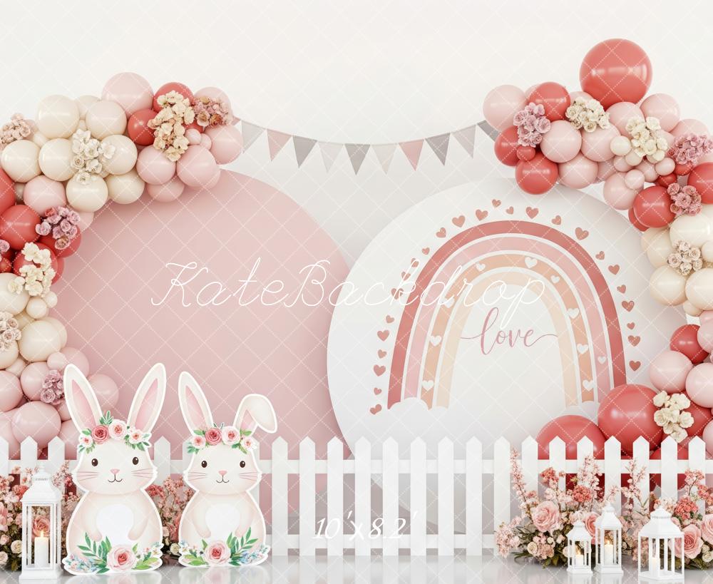 Kate Easter Bunny Pink Balloons Floral Fence Backdrop Designed by Patty Robert - Image 6