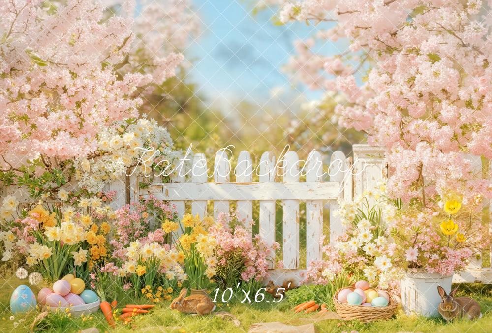 Kate Easter Bunny Pink Blossoms Garden Fleece Backdrop Designed by Emetselch - Image 2
