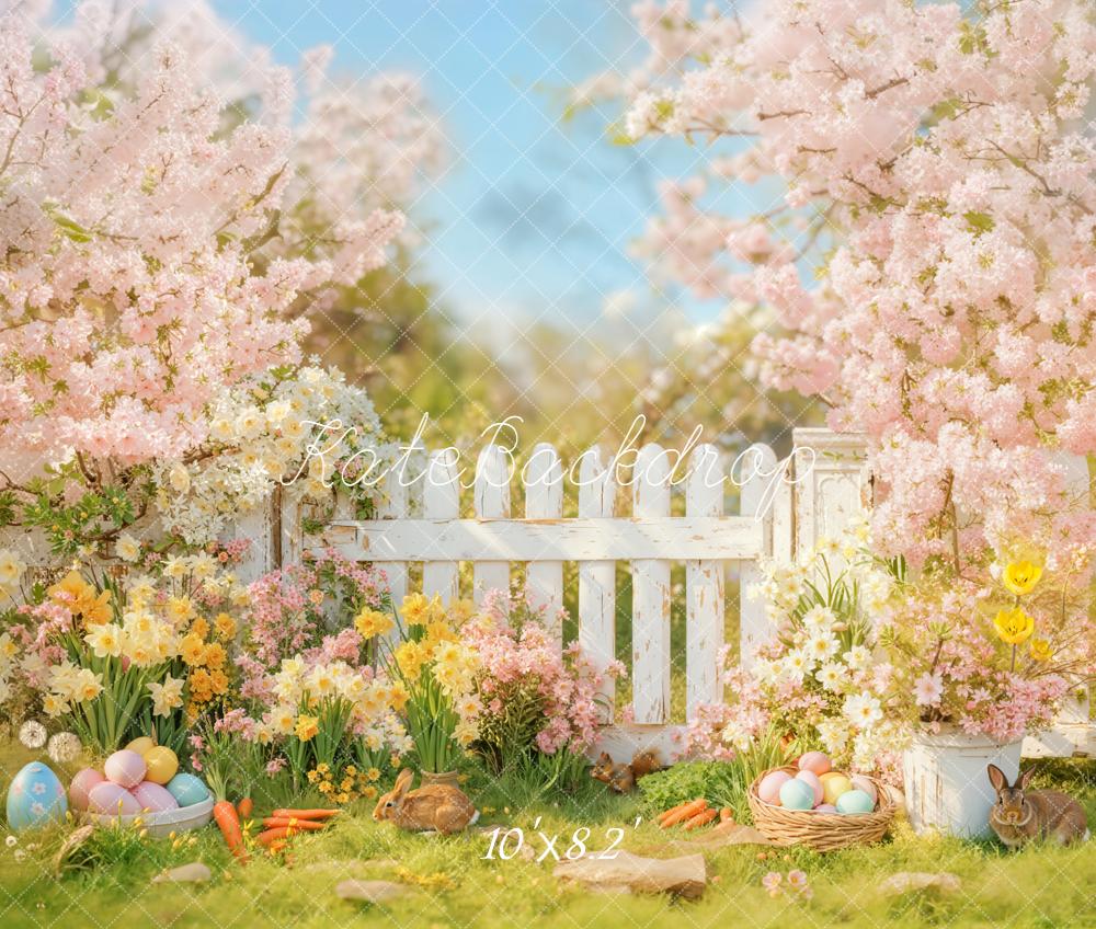 Kate Easter Bunny Pink Blossoms Garden Fleece Backdrop Designed by Emetselch - Image 3