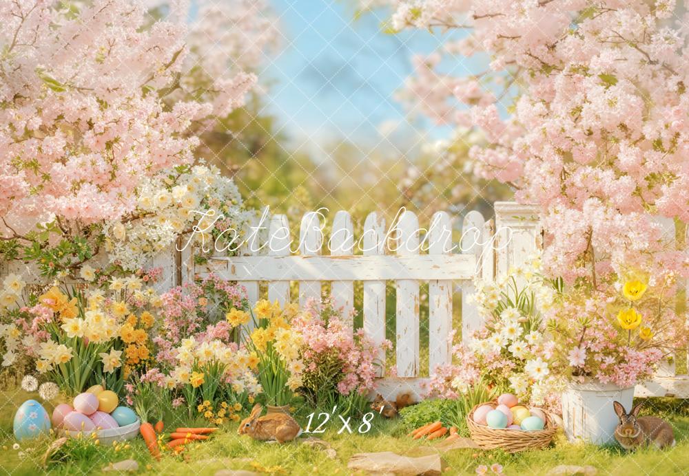 Kate Easter Bunny Pink Blossoms Garden Fleece Backdrop Designed by Emetselch - Image 4