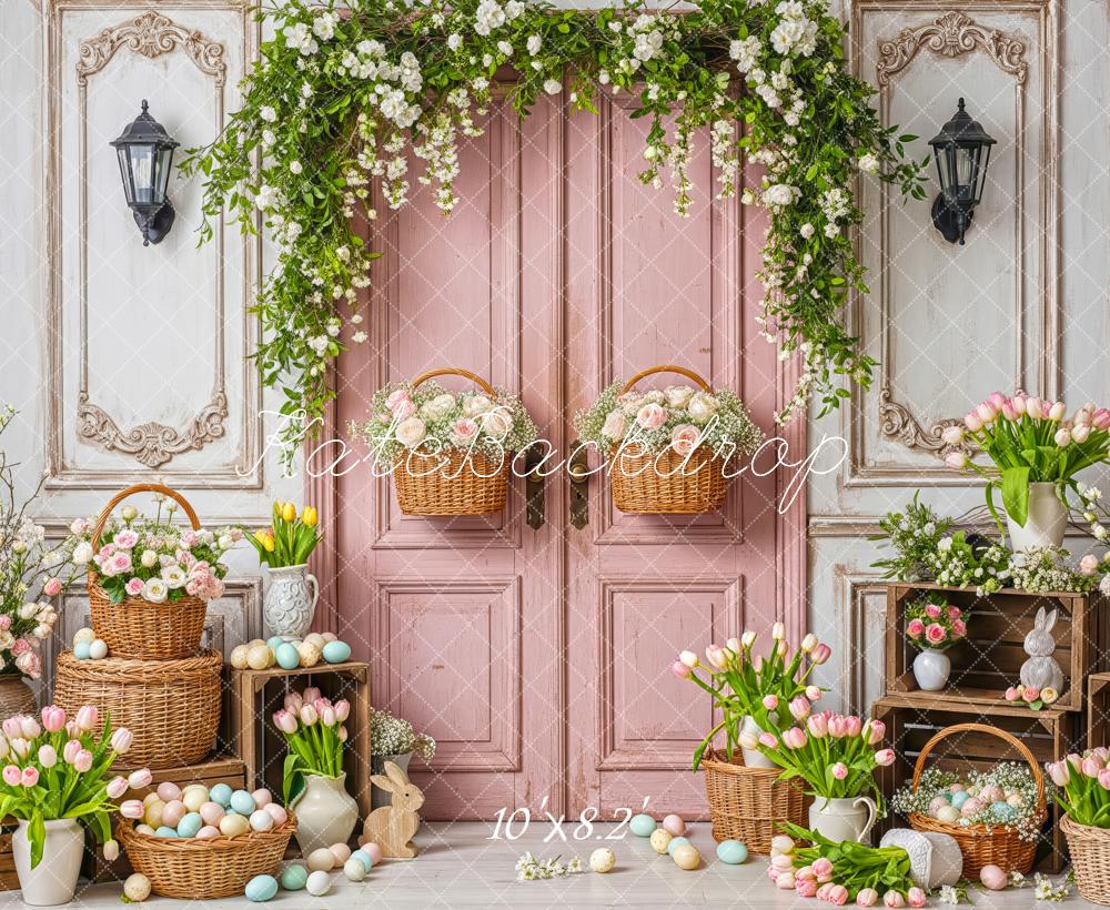 Kate Easter Bunny Pink Door Flower Basket Fleece Backdrop Designed by Patty Robert - Image 3