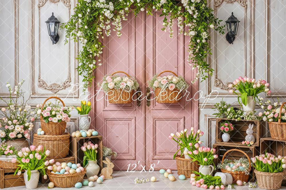 Kate Easter Bunny Pink Door Flower Basket Fleece Backdrop Designed by Patty Robert - Image 4