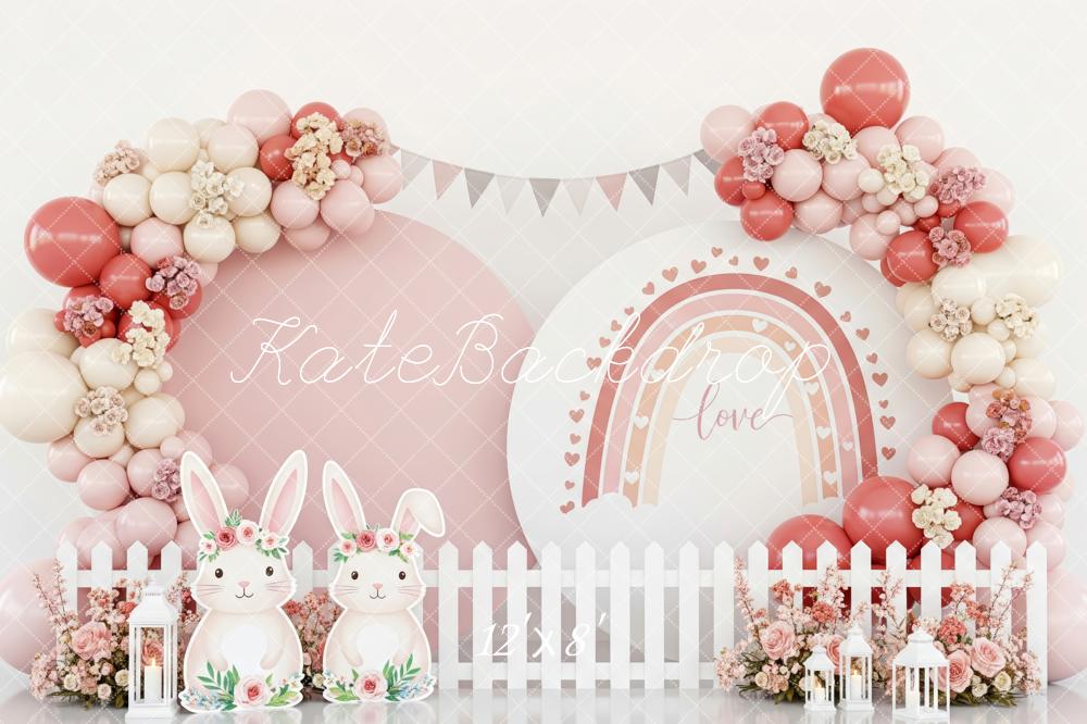 Kate Easter Bunny Rainbow Balloon Arch Fleece Backdrop Designed by Patty Robert - Image 4