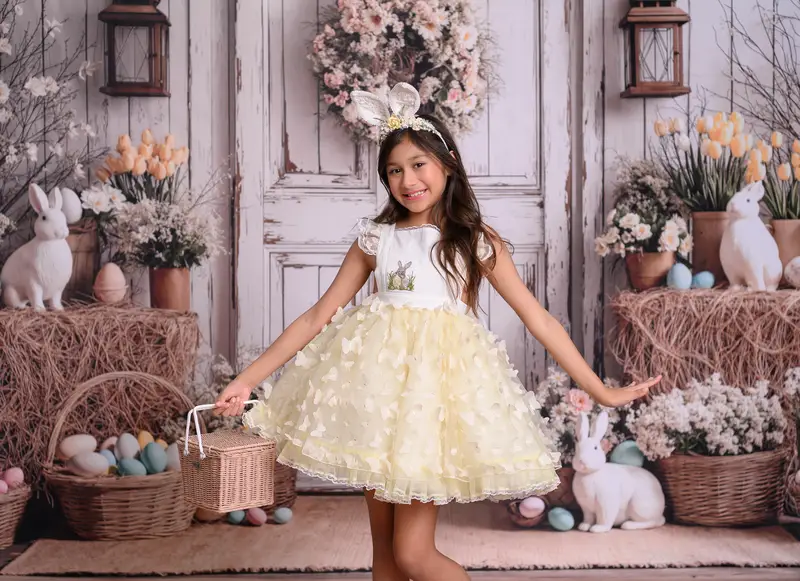 Kate Easter Bunny Rustic Door Egg Backdrop+Light Brown Wood Plank Floor Backdrop - Image 3