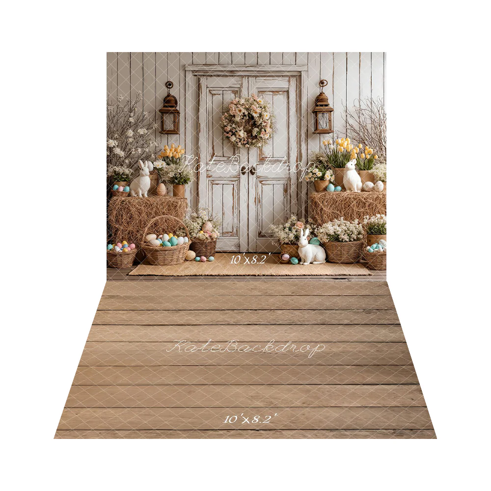 Kate Easter Bunny Rustic Door Egg Backdrop+Light Brown Wood Plank Floor Backdrop - Image 4