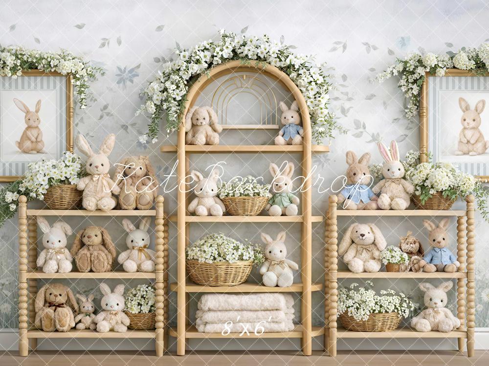 Kate Easter Bunny Shelves Floral Backdrop Designed by Mini MakeBelieve - Image 3