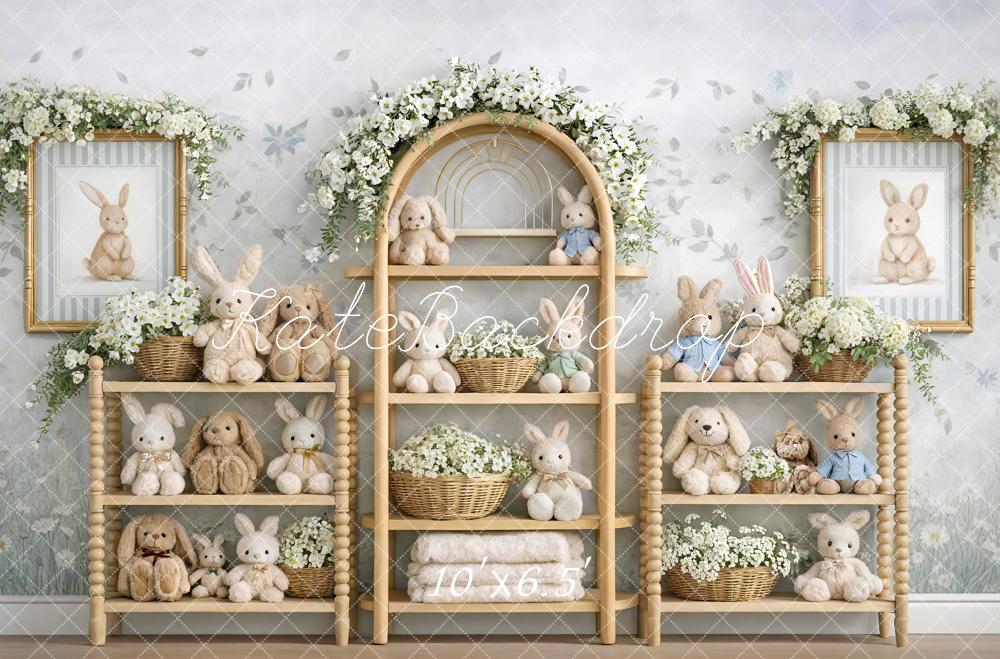 Kate Easter Bunny Shelves Floral Backdrop Designed by Mini MakeBelieve - Image 4