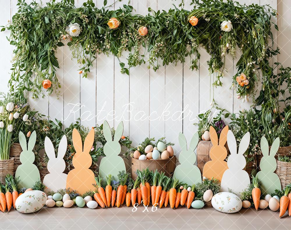 Kate Easter Bunny Silhouette Floral White Fleece Backdrop Designed by Emetselch - Image 2
