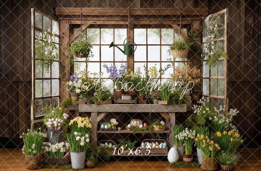 Kate Easter Bunny Spring Greenhouse Window Fleece Backdrop Designed by Emetselch - Image 2