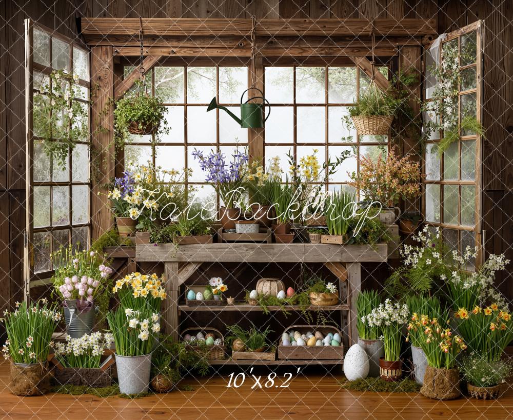 Kate Easter Bunny Spring Greenhouse Window Fleece Backdrop Designed by Emetselch - Image 3