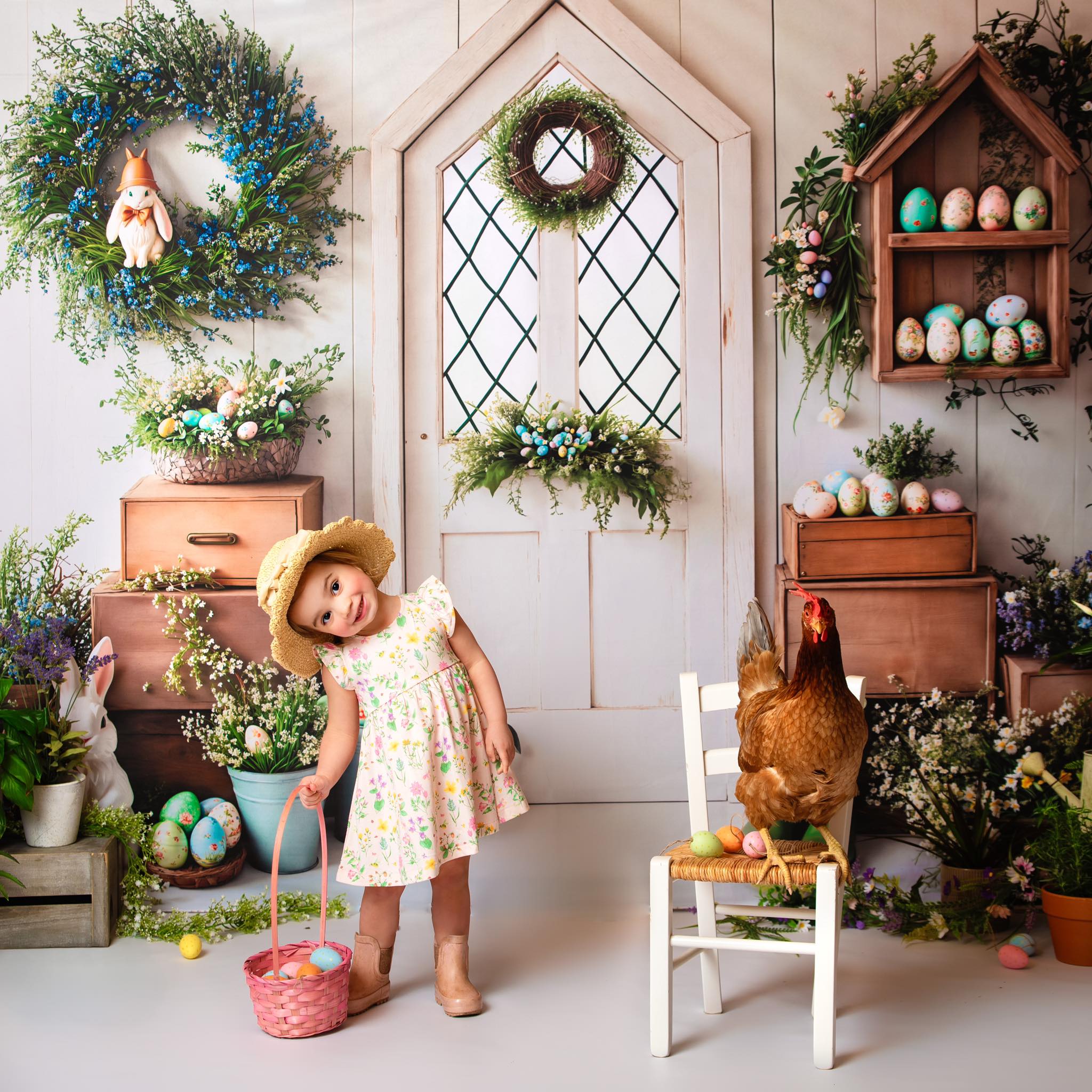 Kate Easter Bunny Spring White Door Backdrop Designed by Emetselch - Image 3