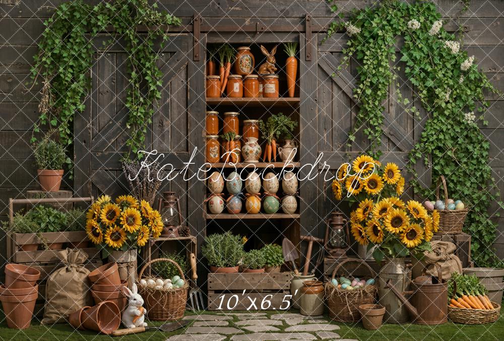 Kate Easter Bunny Sunflowers Garden Cabinet Fleece Backdrop Designed by Emetselch - Image 2