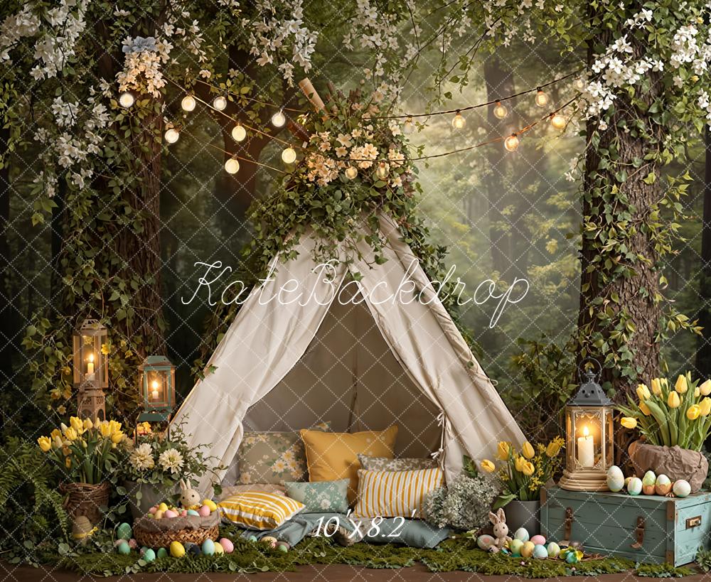 Kate Easter Bunny Tent Eggs Forest Fleece Backdrop Designed by Emetselch - Image 3