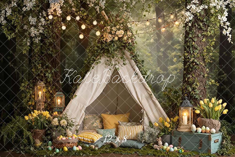 Kate Easter Bunny Tent Eggs Forest Fleece Backdrop Designed by Emetselch - Image 4