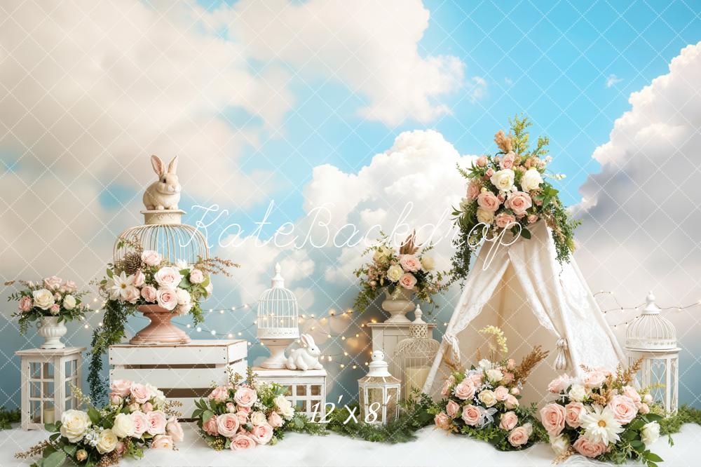Kate Easter Bunny Tent Floral Clouds Backdrop Designed by Emetselch - Image 8