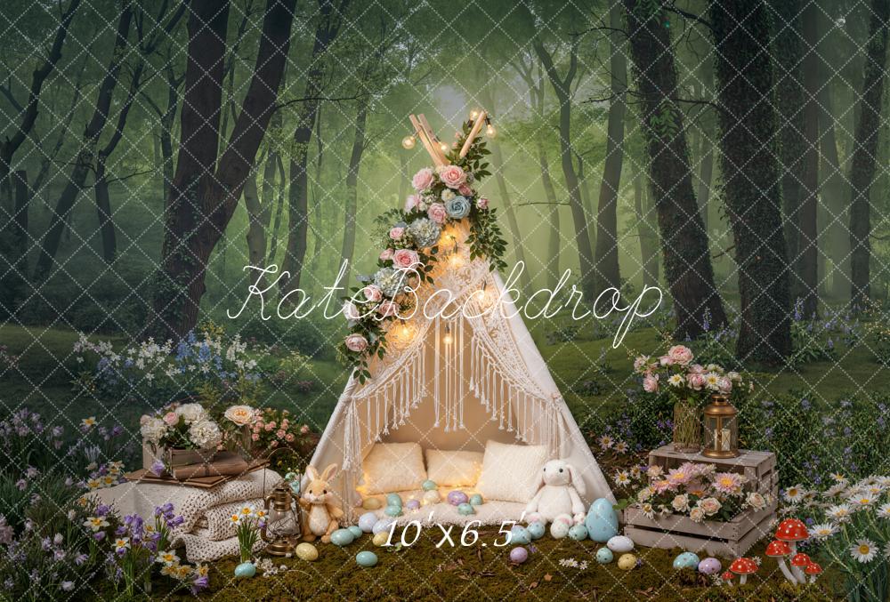 Kate Easter Bunny Tent Forest Eggs Fleece Backdrop Designed by Emetselch - Image 2