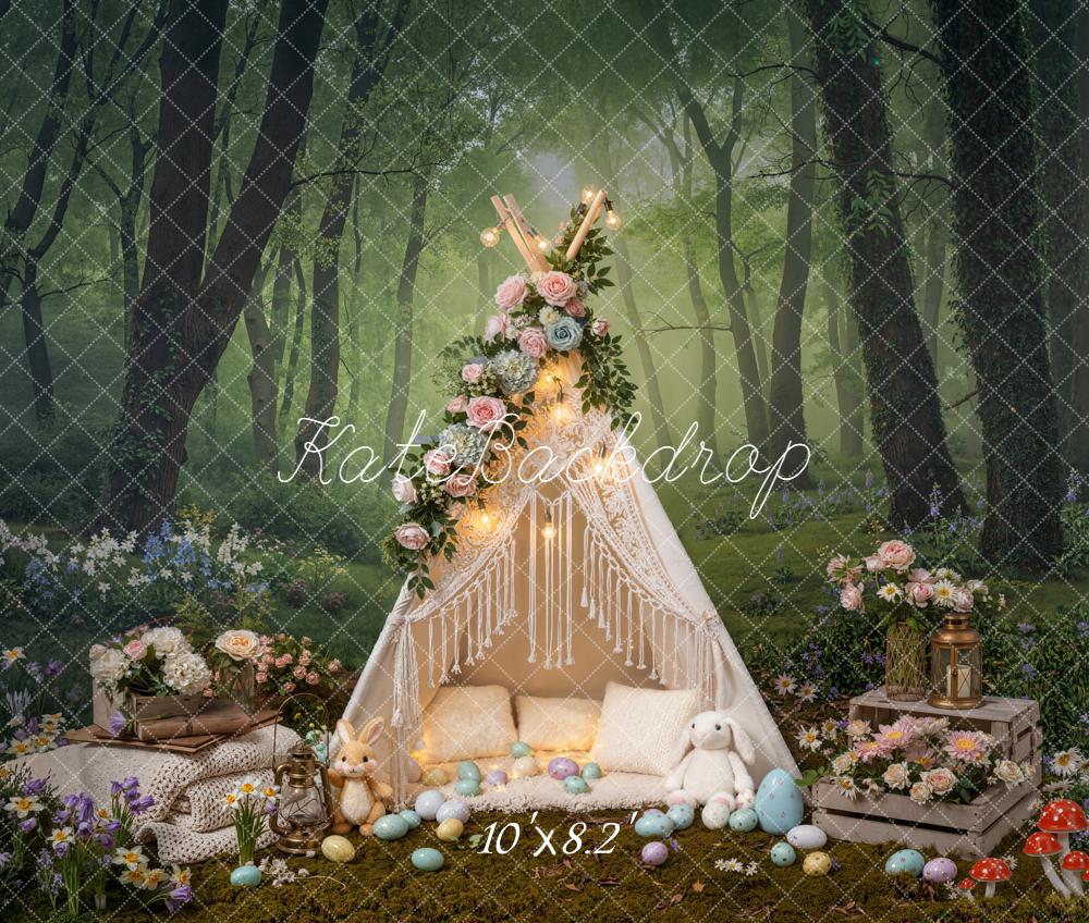 Kate Easter Bunny Tent Forest Eggs Fleece Backdrop Designed by Emetselch - Image 3
