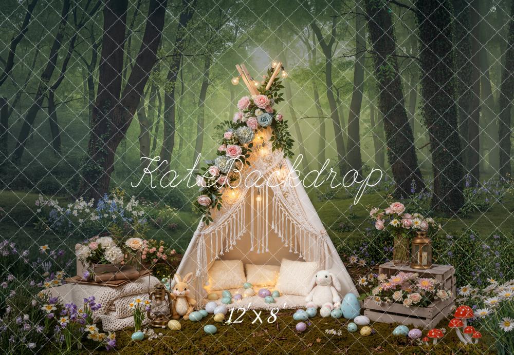 Kate Easter Bunny Tent Forest Eggs Fleece Backdrop Designed by Emetselch - Image 4