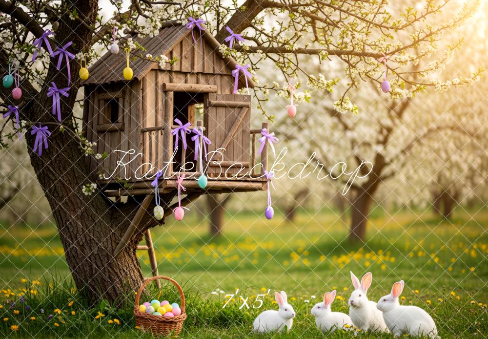Kate Easter Bunny Treehouse Basket Eggs Backdrop Designed by Patty Robert